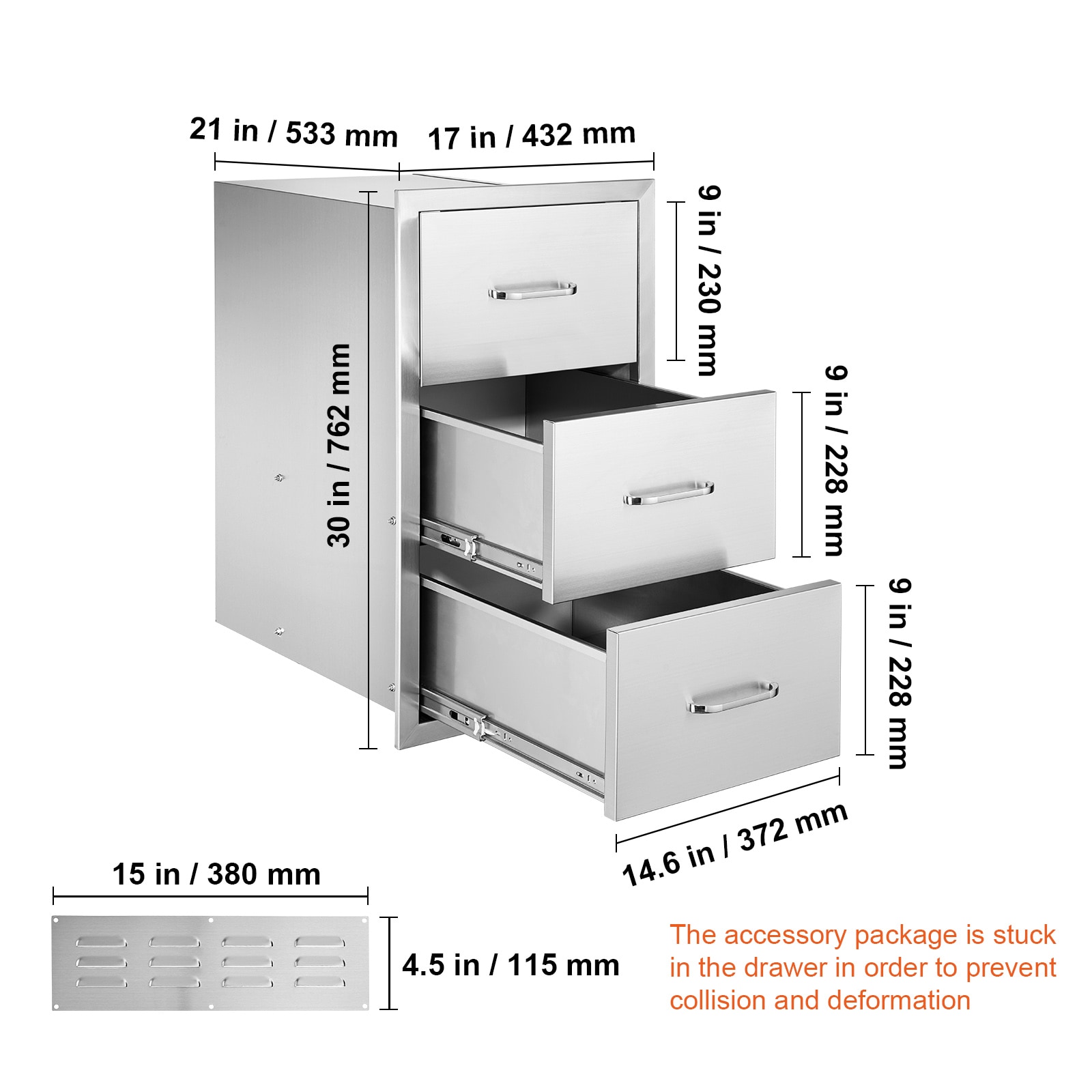17W X 30H X 21D Inch Outdoor Kitchen Stainless Steel Double Access Drawers With Paper Towel Holder Combo For BBQ Island Or Grill Station_maomaolike.com